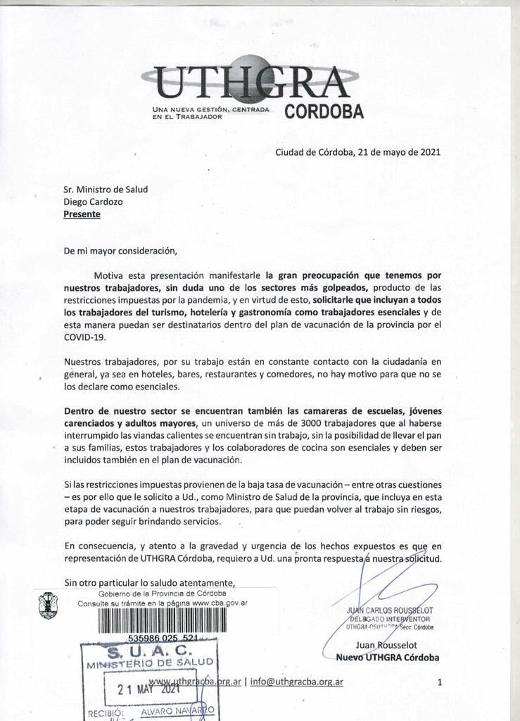 Pedido al Ministro de Salud de la Provincia